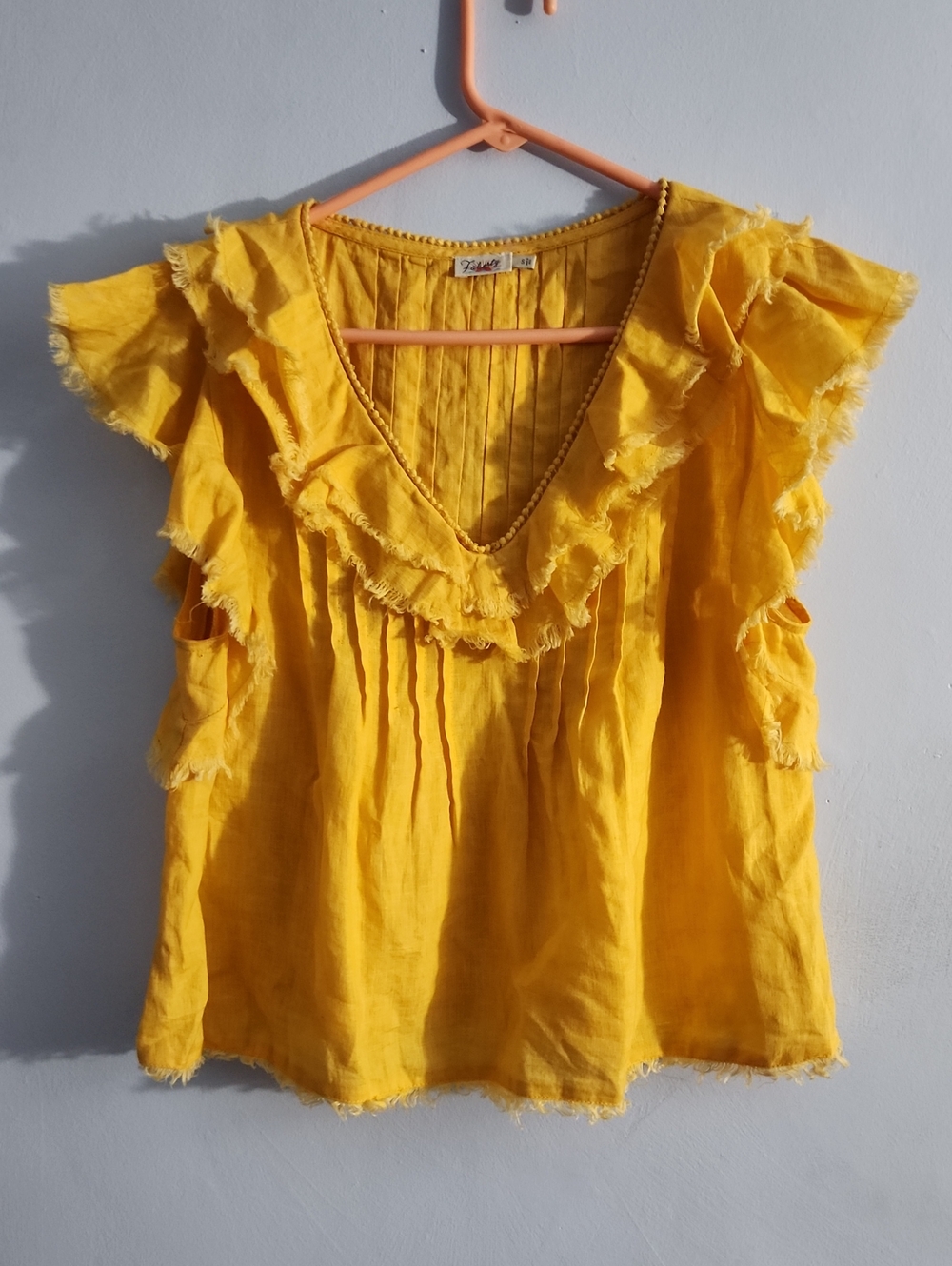 Faherty Yosepha Linen Top Blouse Ruffles Raw Edge Summer Sz S - Picture 3 of 7